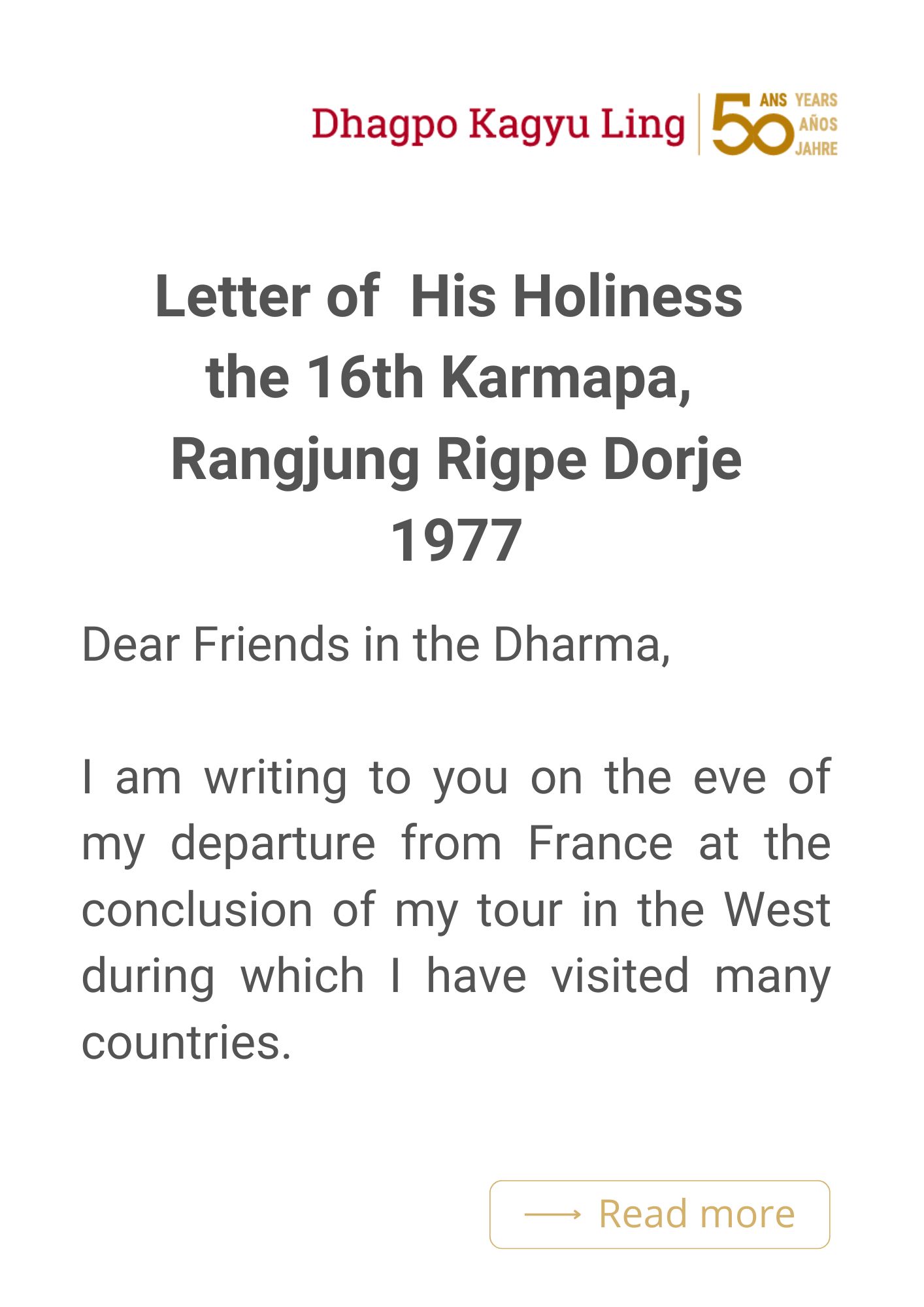 1977_Lettre_XVI_Gyalwa Karmapa_FR Avril 1990 : Künzik Shamarpa enseigne le Dawé Özer, traité sur la méditation du Mahamudra