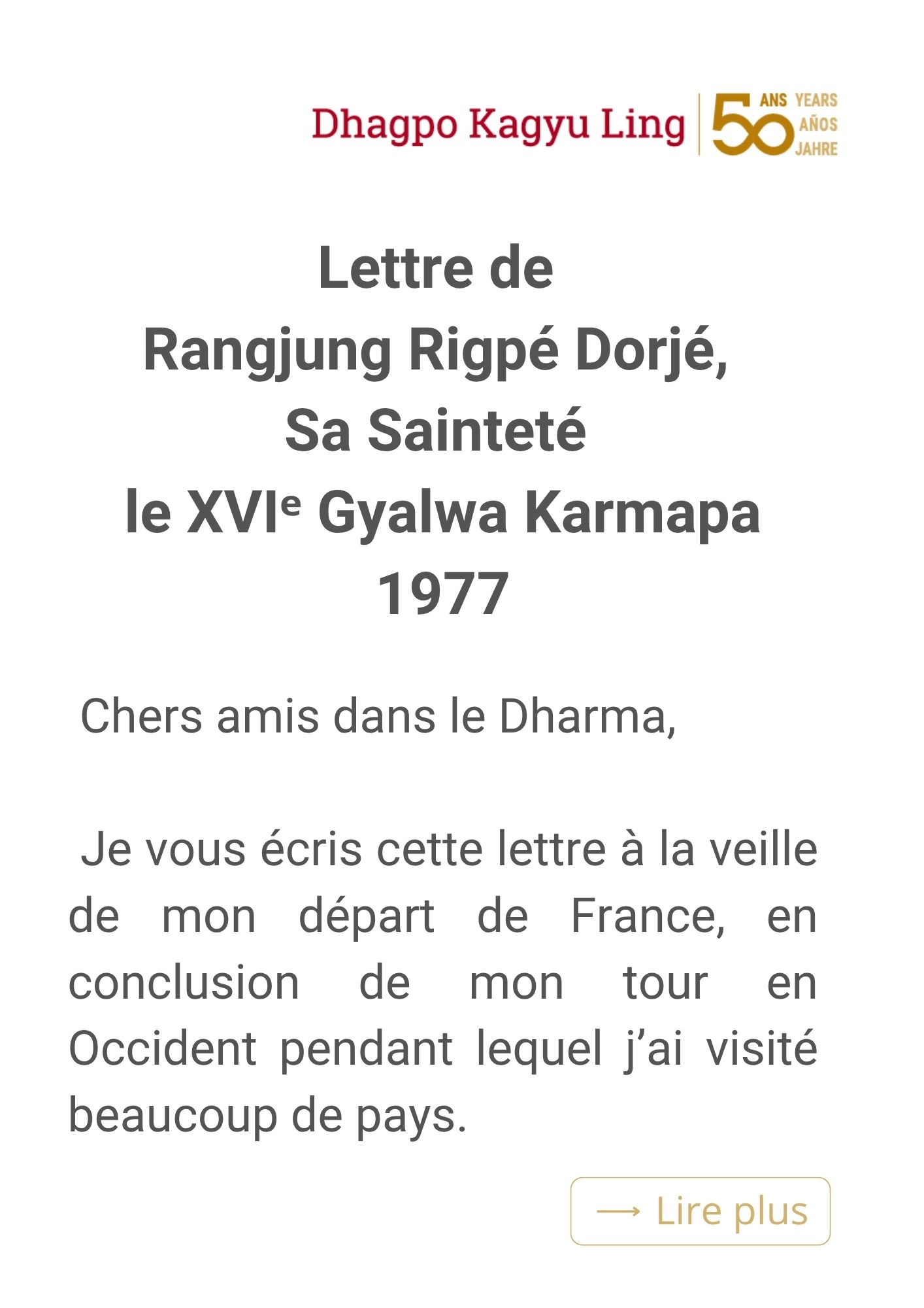 1977_Lettre_XVI_Gyalwa Karmapa_FR Avril 1990 : Künzik Shamarpa enseigne le Dawé Özer, traité sur la méditation du Mahamudra